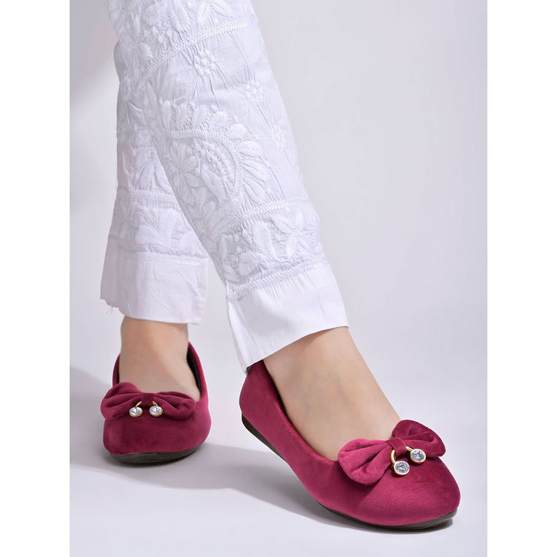 Shoetopia Stone Buckle Detailed Cherry Belly for Women & Girls (EURO 36)