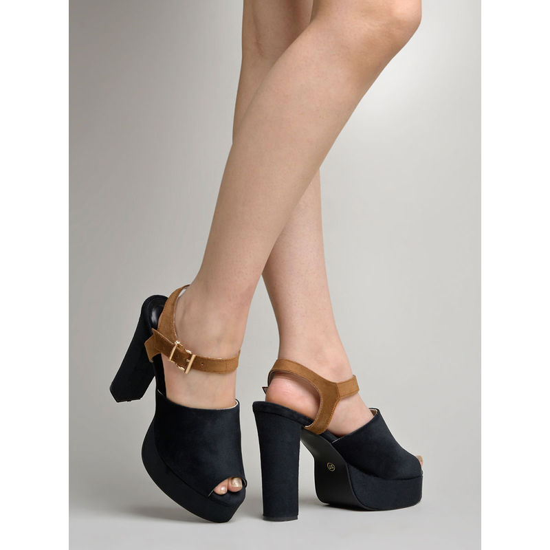 Shoetopia Stylish Peep Toe Black Casual High Heels for Women & Girls (EURO 36)