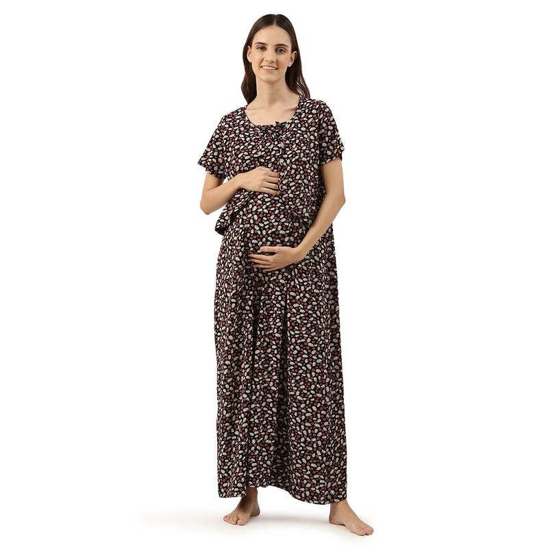Nejo Feeding - Nursing Maternity Full Length Night Dress - Multi-Color (S)