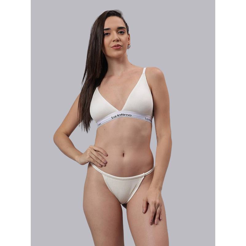 La Intimo Cozy Thread Bralette Combo Set - Cream (XS)