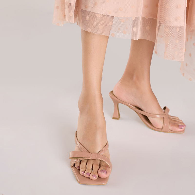 Twenty Dresses by Nykaa Fashion Nude Pink Bow Slip On Stiletto Heels (EURO 40)