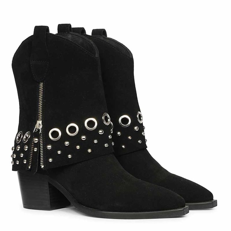 Saint G Womens Studded Fold Over Black Ankle Boots (EURO 36)