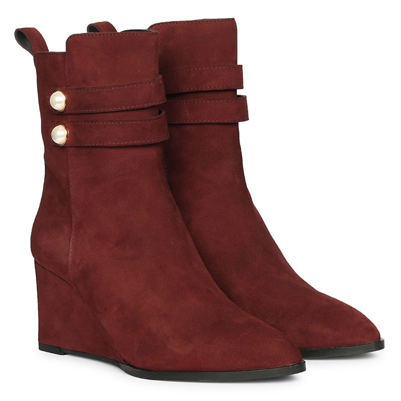 Saint G Womens Red Leather Ankle Wedge Boots (EURO 36)