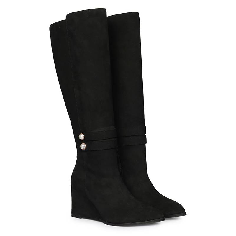 Saint G Womens Black Leather Long Wedge Boots (EURO 36)