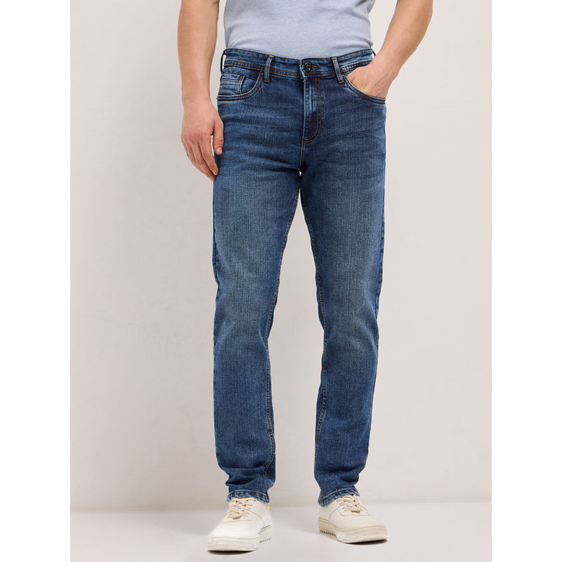 THE BEAR HOUSE Mens Mid Blue Slim Fit Cotton Jeans (34)