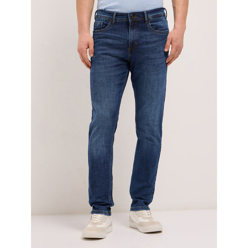 THE BEAR HOUSE Mens Mid Blue Slim Fit Cotton Jeans (34)