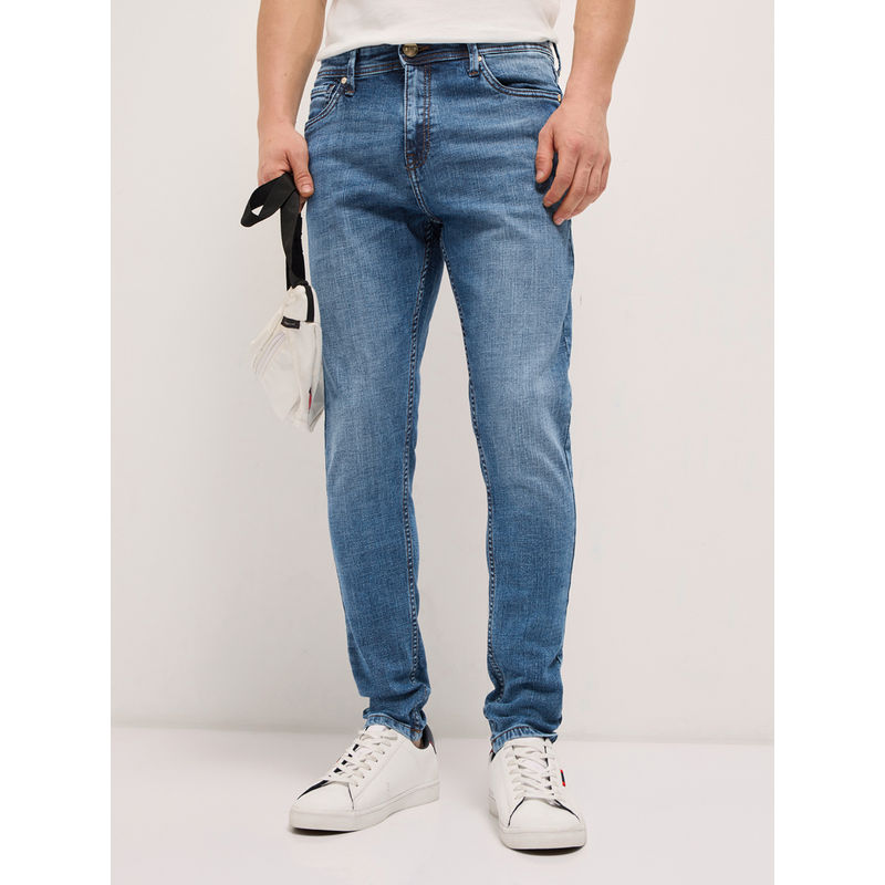 THE BEAR HOUSE Mens Mid Blue Skinny Fit Cotton Jeans (34)