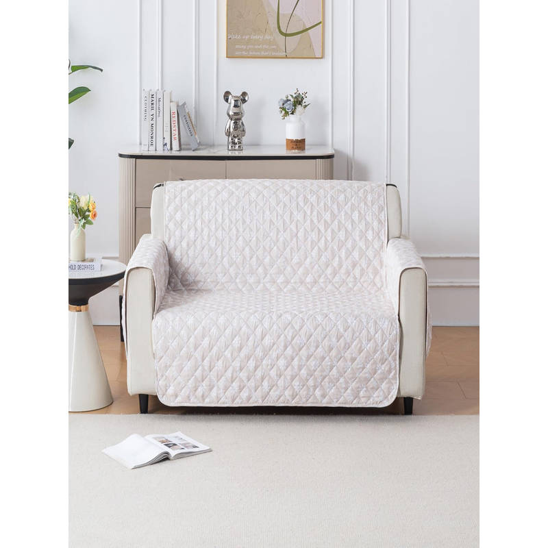House of Quirk Anti-Slip Sofa Cover with Pocket Couch Protector - Beige Blossom (Three Seater)