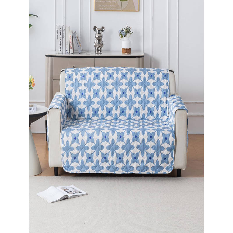 House of Quirk Anti-Slip Sofa Cover with Pocket Couch Protector - White Motif (Three Seater)