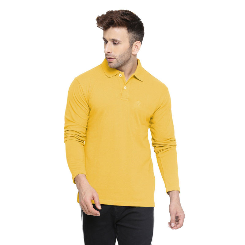 CHKOKKO Yellow Polo Collar Neck T-Shirt (S)