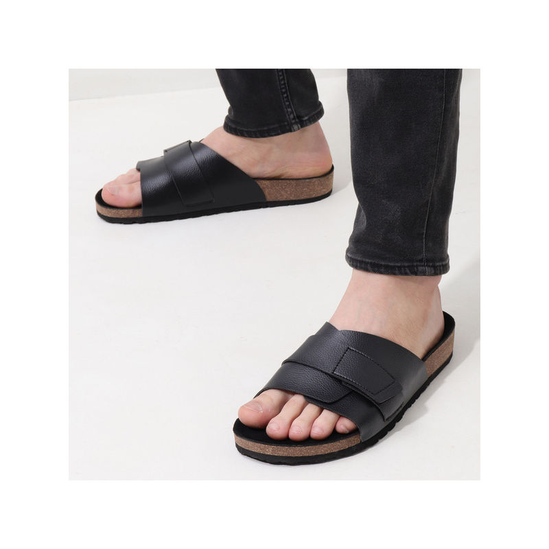 NoStrain Men Double Layered Cork Sandals - Black (UK 10)