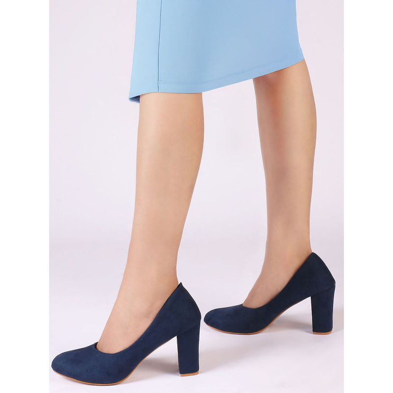 Iconics Women Navy Blue Suede Block Heel Pumps (EURO 38)