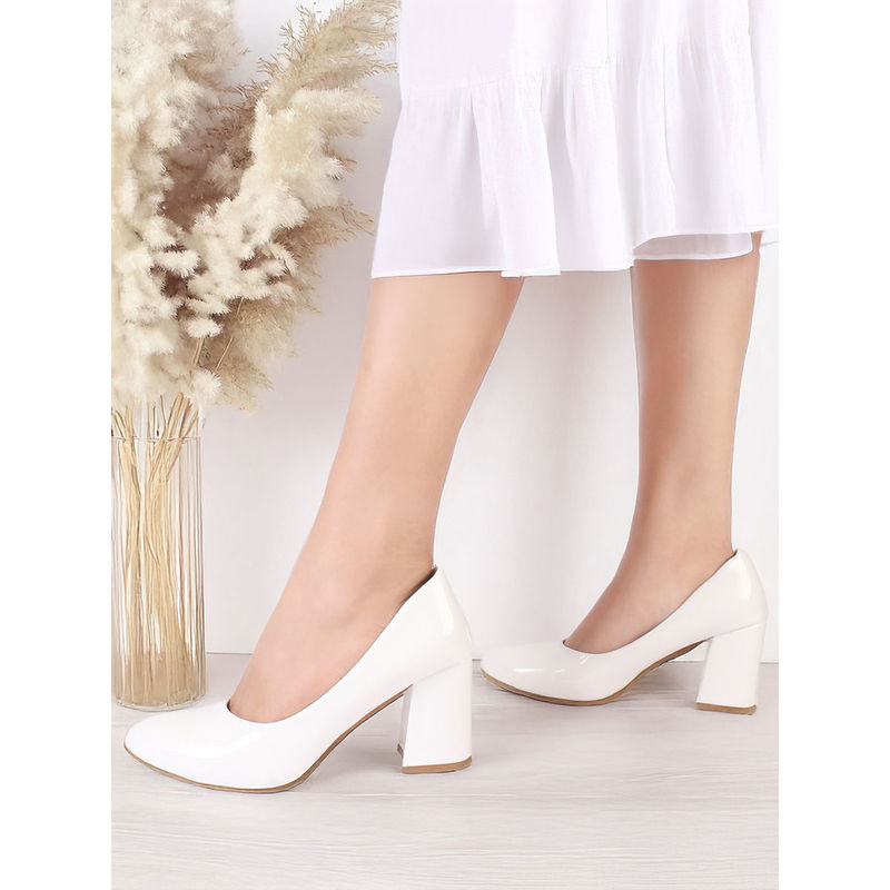 Iconics Women White Suede Block Heel Pumps (EURO 36)