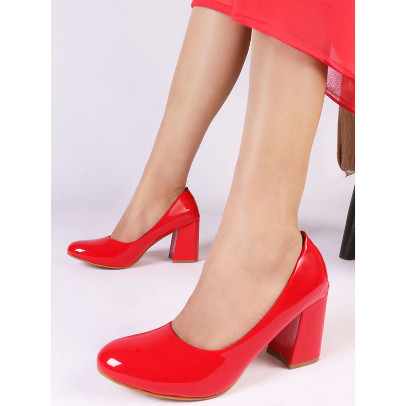 Iconics Women Red Suede Block Heel Pumps (EURO 39)