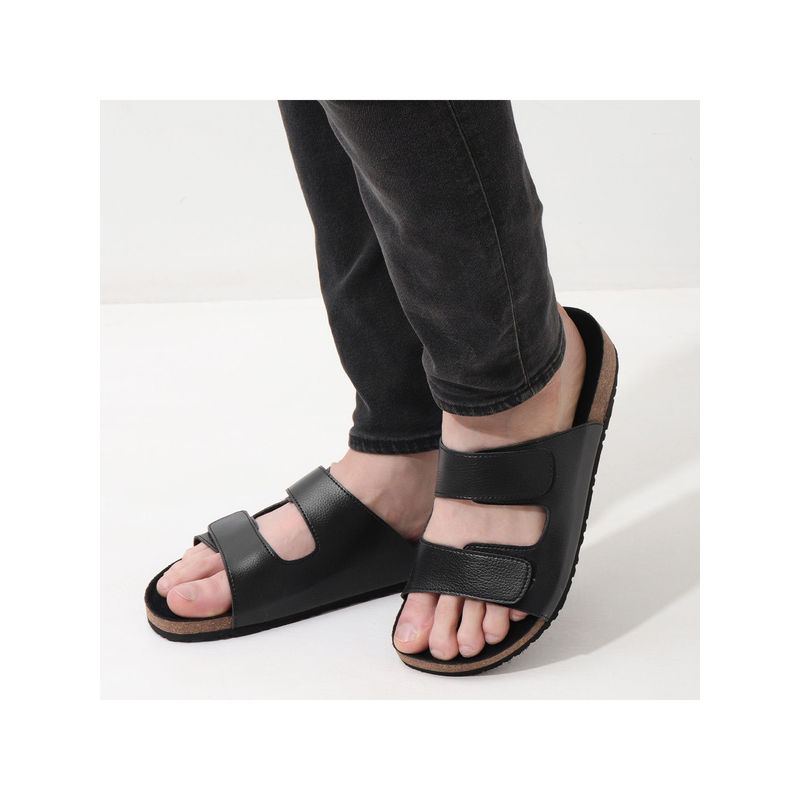 NoStrain Parallel Cork Black Sandals for Men (UK 12)
