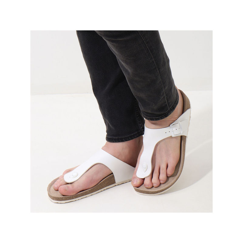 NoStrain Men Thong Cork Sandals - White (UK 6)