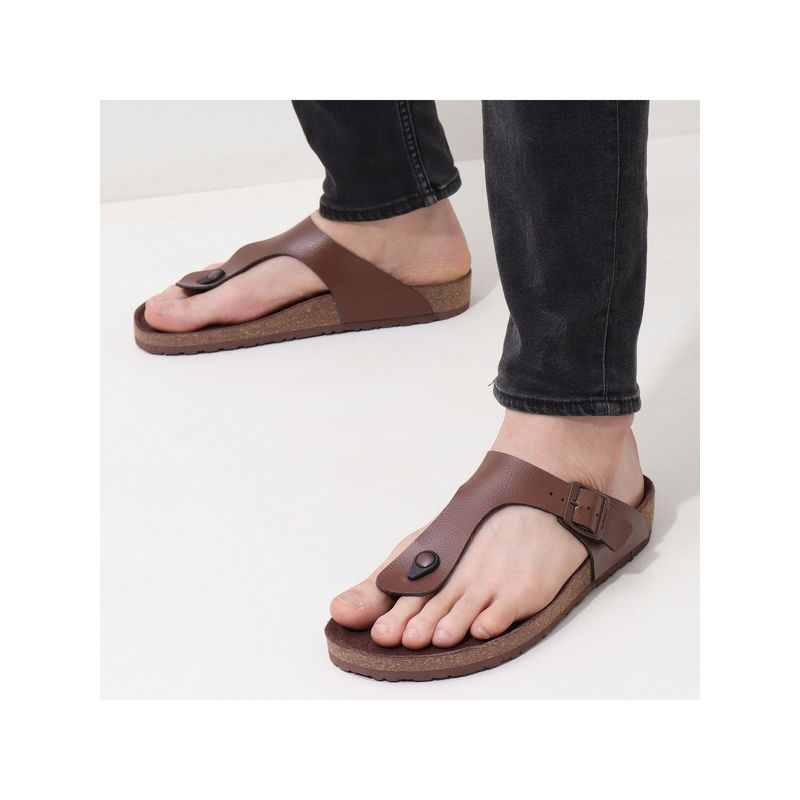 NoStrain Men Thong Cork Sandals - Cookie Brown (UK 7)