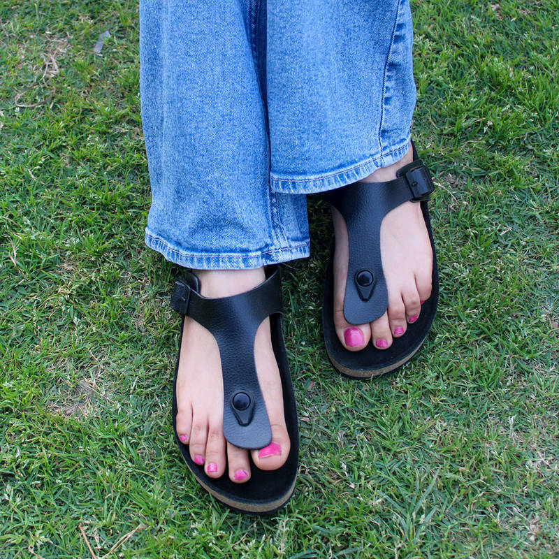 NoStrain Thong Cork Sandals - Black (UK 6)