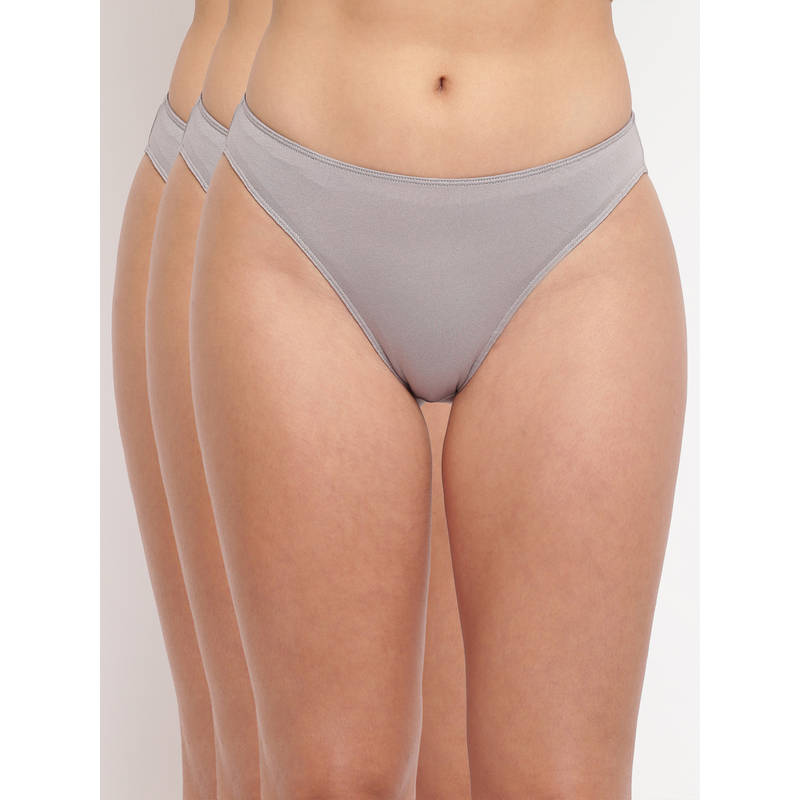 BASIICS by La Intimo Glamo Rise High Leg Brief (Pack Of 3) - Grey (S)