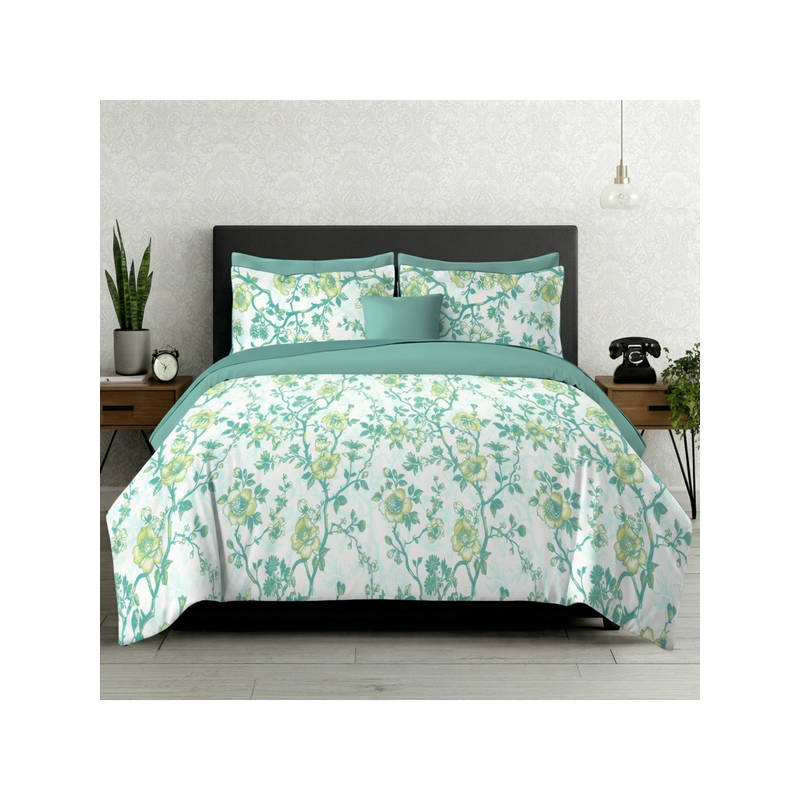 LANE LINEN Green Symphony Cotton Bedsheet with 2 Pillow Covers (Double)
