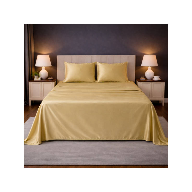 LANE LINEN Beige Satin Fantasy Cotton Bedsheet with 2 Pillow Covers (King)