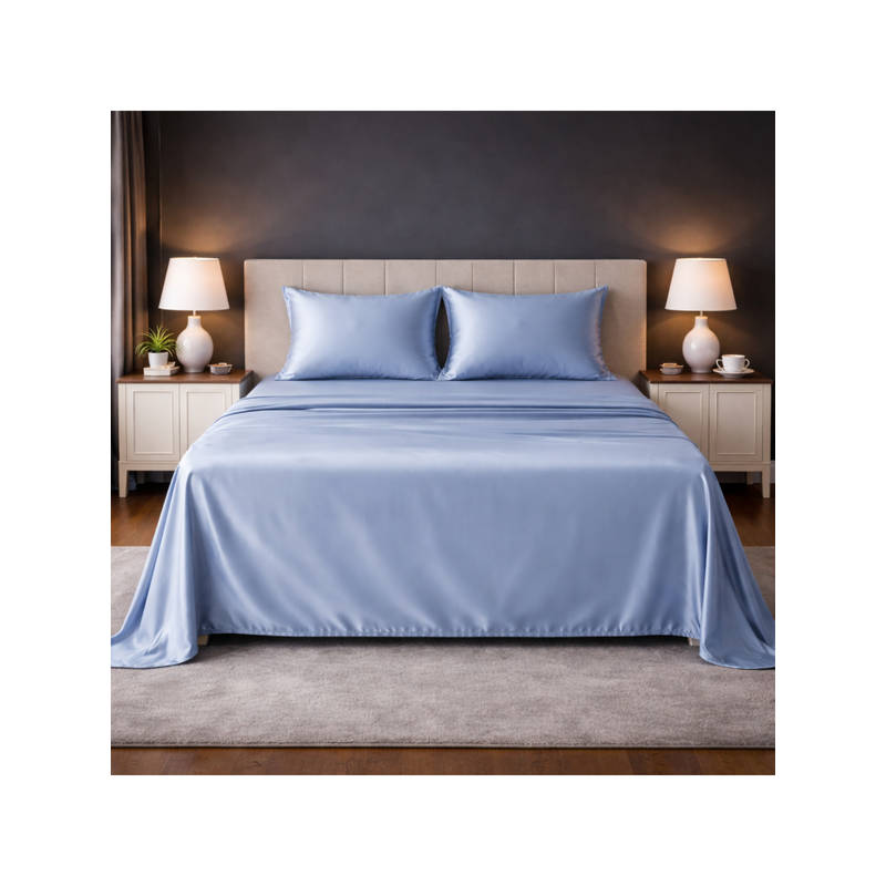 LANE LINEN Blue Satin Fantasy Cotton Bedsheet with 2 Pillow Covers (King)