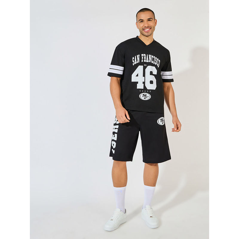 Styli Men Black Nfl 49-Ers Mesh Oversized Athleisure T-Shirt with Shorts (Set of 2) (XL)