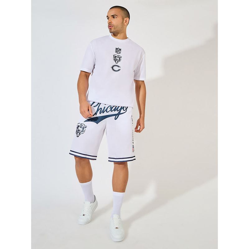 Styli Men White Nfl Chicago Bears Jersey Oversized Athleisure T-Shirt with Shorts (Set of 2) (L)