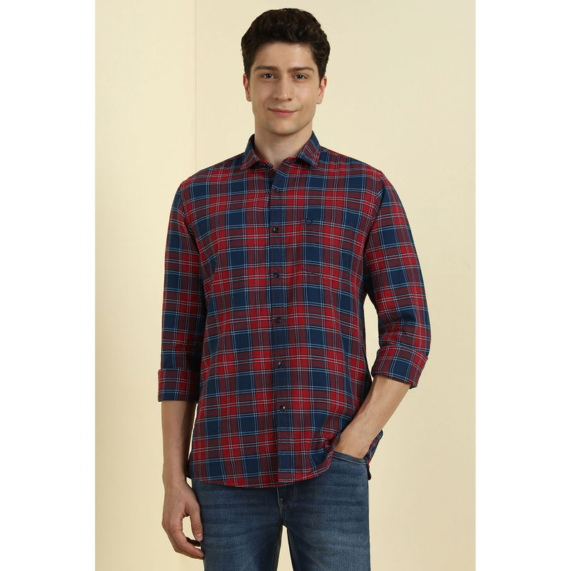 Allen Solly Men Red Regular Fit Check Full Sleeves Casual Shirt (40)