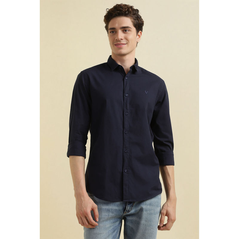 Allen Solly Men Navy Blue Slim Fit Solid Full Sleeves Casual Shirt (38)