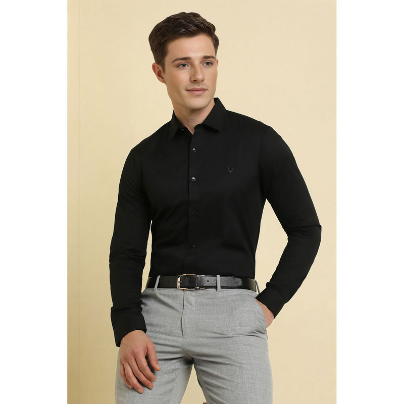 Allen Solly Men Black Slim Fit Solid Full Sleeves Formal Shirt (40)