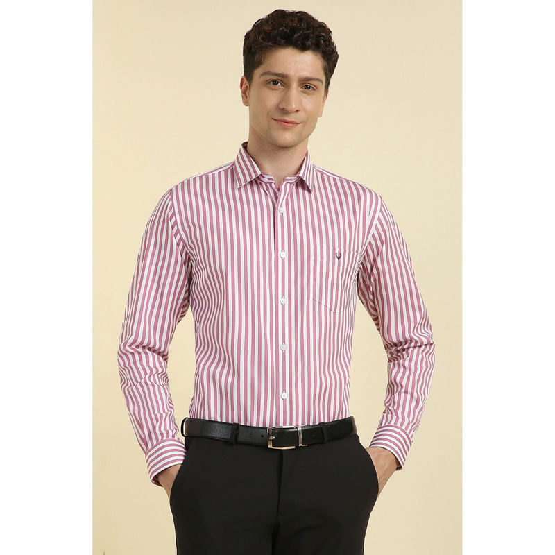 Allen Solly Men Pink Slim Fit Stripes Full Sleeves Formal Shirt (39)