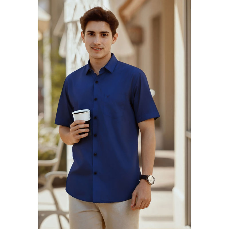Allen Solly Men Blue Slim Fit Solid Half Sleeves Formal Shirt (38)