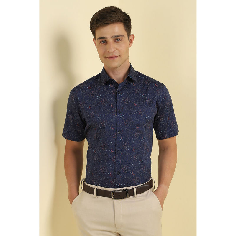 Allen Solly Men Navy Blue Slim Fit Print Half Sleeves Formal Shirt (39)