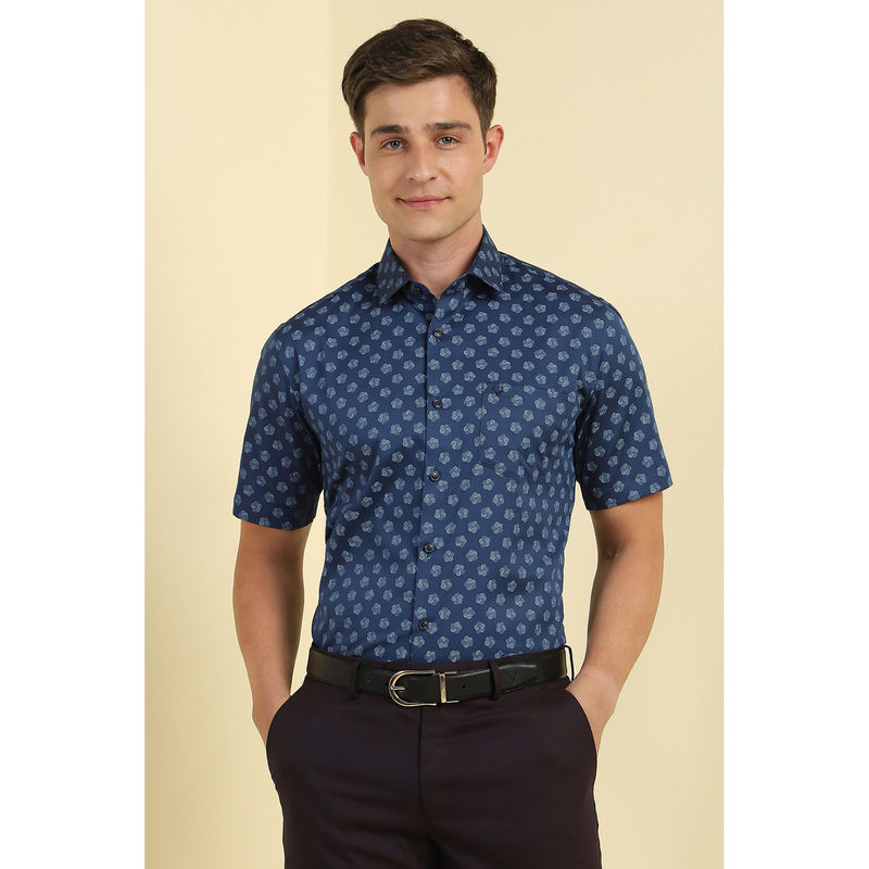 Allen Solly Men Navy Blue Slim Fit Print Half Sleeves Formal Shirt (38)