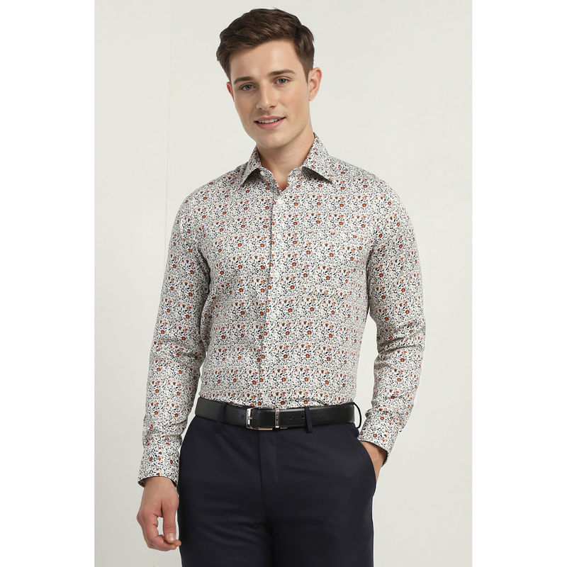 Allen Solly Men White Slim Fit Print Full Sleeves Formal Shirt (39)