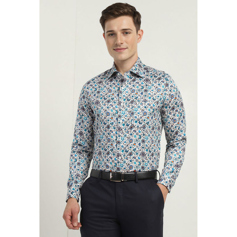 Allen Solly Men White Slim Fit Print Full Sleeves Formal Shirt (38)