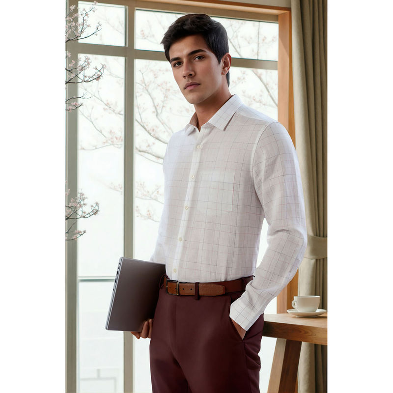 Louis Philippe Men White Relaxed Check Full Sleeves Formal Shirt (39)