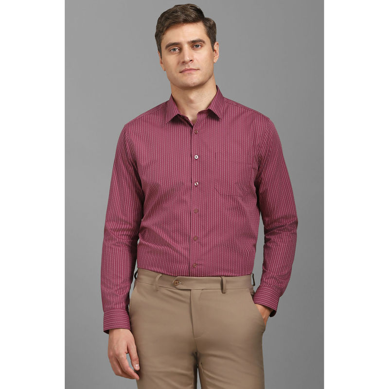 Louis Philippe Mens Maroon Stripe Easy to Iron Cotton Slim fit Formal Shirt (40)