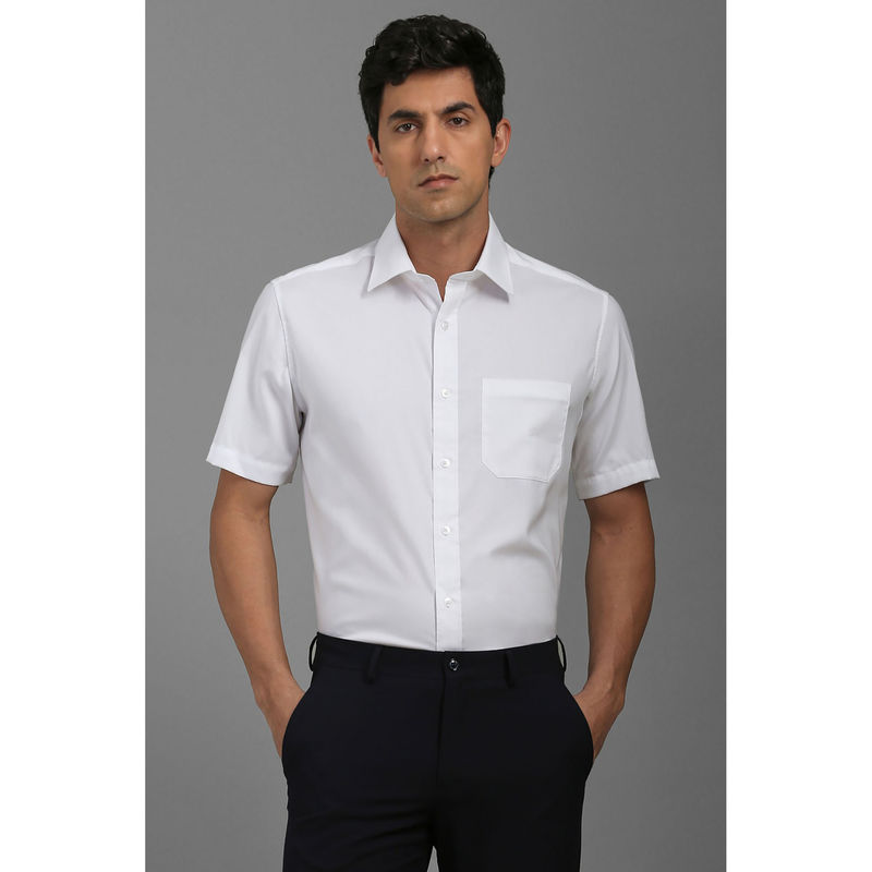Louis Philippe Men White Regular Fit Solid Half Sleeves Formal Shirt (46)