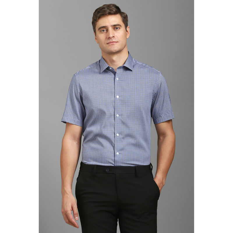 Louis Philippe Men Blue Regular Fit Check Half Sleeves Formal Shirt (39)