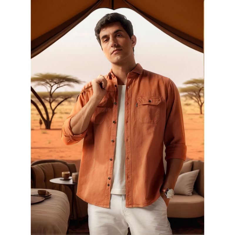 Louis Philippe Men Orange Slim Fit Solid Full Sleeves Casual Shirt (39)