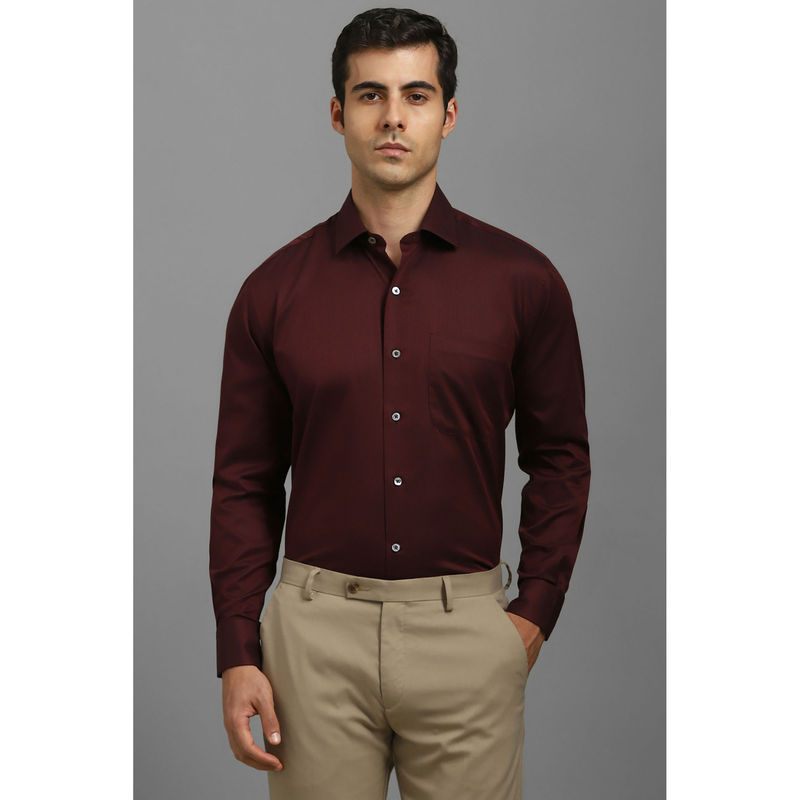 Louis Philippe Men Maroon Regular Fit Print Full Sleeves Formal Shirt (40)