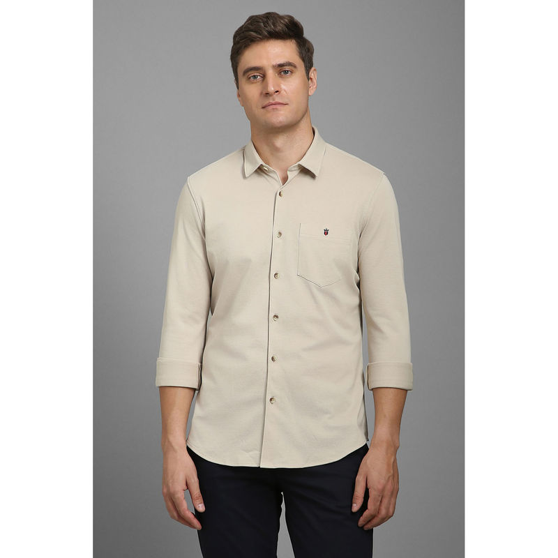 Louis Philippe Men Beige Regular Fit Solid Full Sleeves Casual Shirt (39)