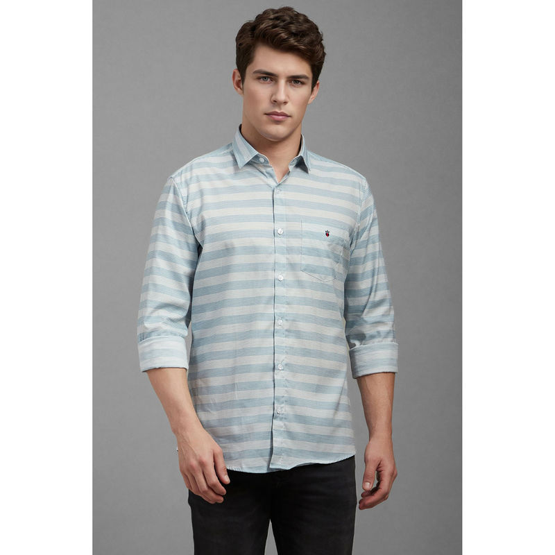 Louis Philippe Men Blue Slim Fit Stripes Full Sleeves Casual Shirt (38)