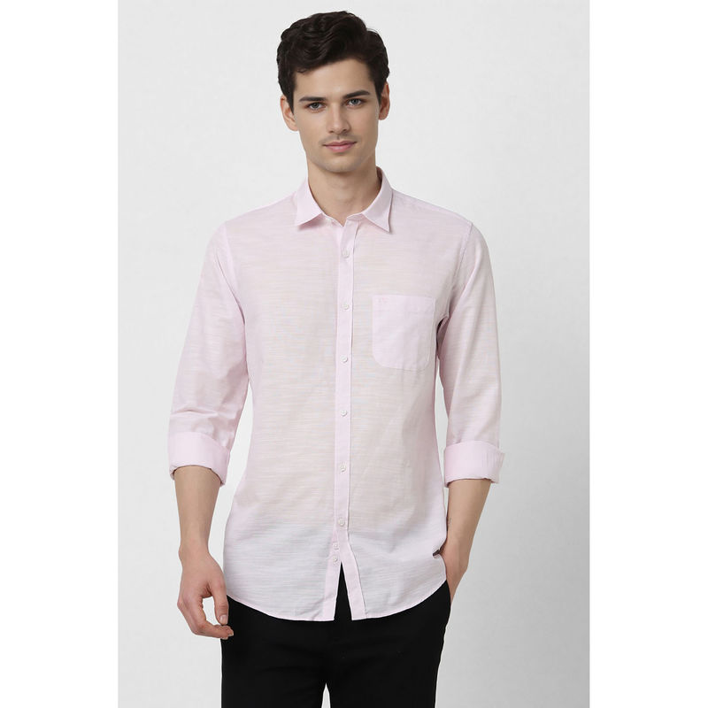 Peter England Men Pink Slim Fit Solid Full Sleeves Casual Shirt (42)