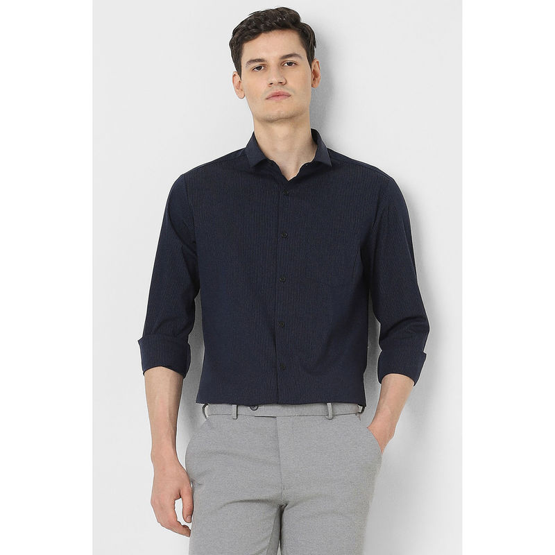 Peter England Men's Slim Fit Navy Printed Full Sleeve Shirt - Casual Formal Office Shirt, Size 40
