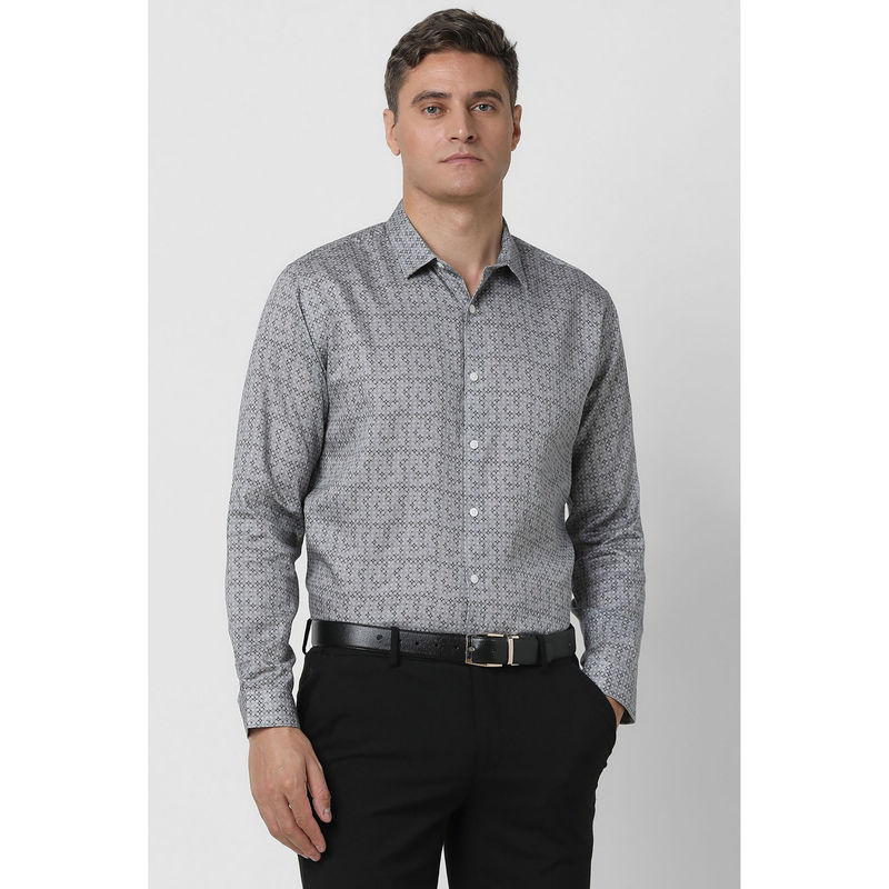 Van Heusen Men Grey Slim Fit Print Full Sleeves Formal Shirt (40)