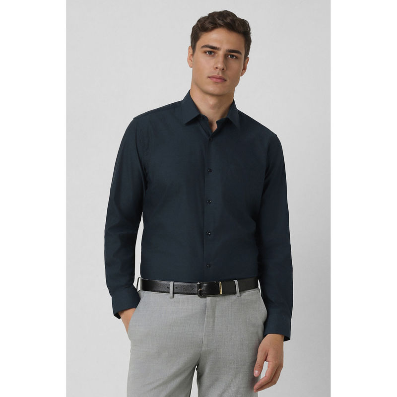 Van Heusen Men Navy Blue Regular Fit Textured Full Sleeves Formal Shirt (39)