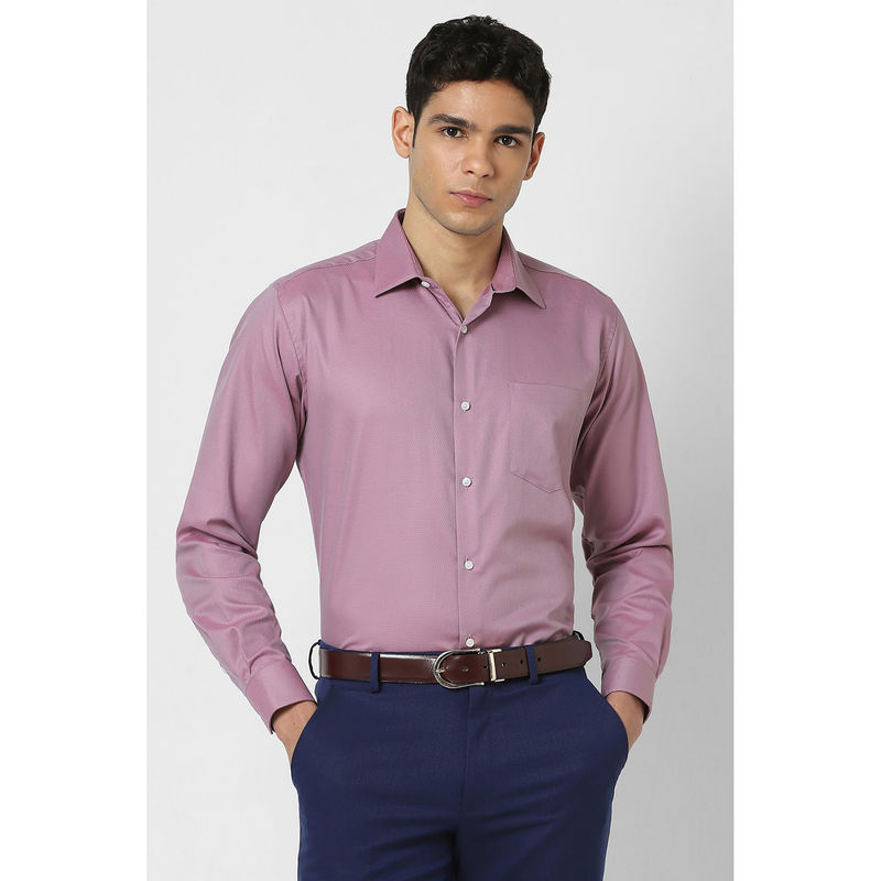 Van Heusen Men Pink Regular Fit Textured Full Sleeves Formal Shirt (42)